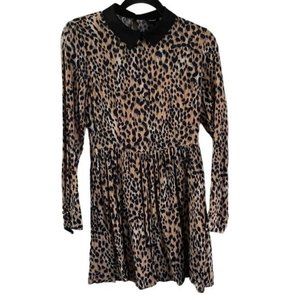 Forever 21 Collared Long Sleeve Short Leopard Dress, Size Med
